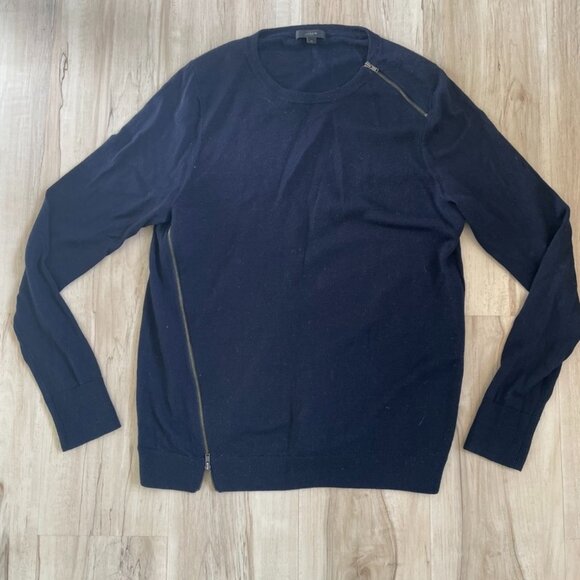 jcrew 100% merino wool zipper sweater mens XL navy blue crewneck - Picture 1 of 9
